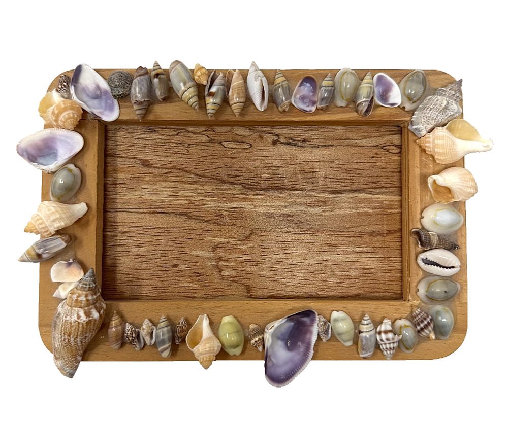 Vintage Handmade Seashell Wooden Picture Frame Coastal Beach Decor 7x5